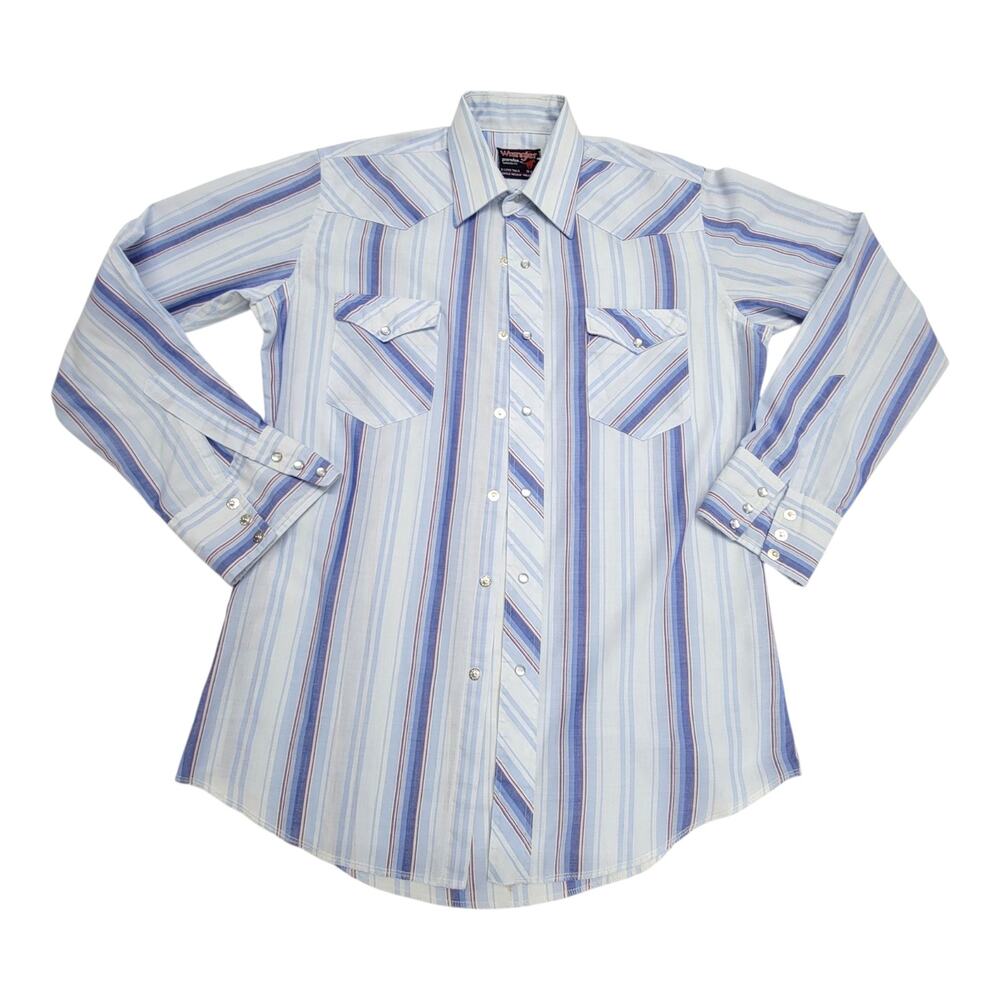 Vintage Wrangler ProRodeo Shirt Mens 16x34 Striped Pearl Snap Western USA
